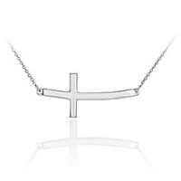 925 sterling silver curved pendant sideways cross necklace with 18 rolo chain