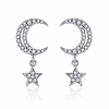 925 sterling silver cz moon stud earrings,  micro pave shinning cubic zirconia star dangle drop earrings for women (moon)