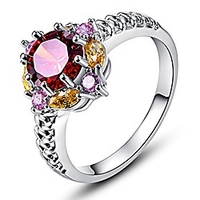 925 sterling silver garnet filled ring flower shaped band size 8