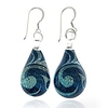 925 sterling silver glass jewelry glittery blue sea wave design dangle teardrop earrings