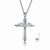 925 sterling silver heart angel wings cremation jewelry pendant keepsake urn necklace for ashes - forever in my heart (cross angel wings)