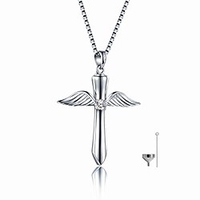 925 sterling silver heart angel wings cremation jewelry pendant keepsake urn necklace for ashes - forever in my heart (cross angel wings)