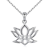925 sterling silver inspirational om lotus flower pendant necklace gift for women girls, 18 inch