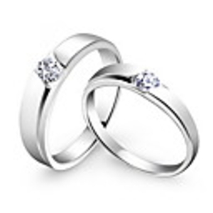 925 Sterling Silver Platinum Plated Couples Rings with Zirconia Decoration Set Of 2