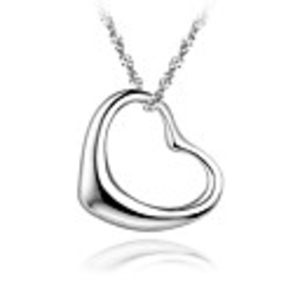 925 Sterling Silver Platinum Plated Heart Shaped Pendant