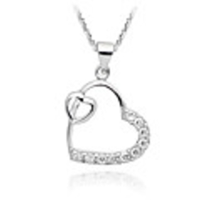 925 Sterling Silver Platinum Plated Heart Shaped Pendant with Shining Rhinestone