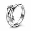 925 sterling silver rings for women girls silver hugging hands open ring jewelry (7) (double hands,  8)