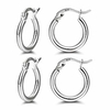 925 sterling silver small hoop earrings -2 pair lightweight 14k white gold plated cartilage earrings clip on hoops set for women men girls gift (14mm/16mm)