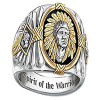 925 sterling silver spirit of the warrior native american-inspired enamel ring for men, size 8