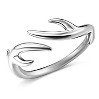 925 sterling silver women deer reindeer antler ring adjustable size 4.5-6.5