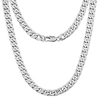 9mm curb mens necklace silver chain cuban - stainless steel jewellery - neck link chains for men man women boys kids - 18 20 22 24 - 8mm bracelet 7.5 8 8.5 9 - flat 2mm thick