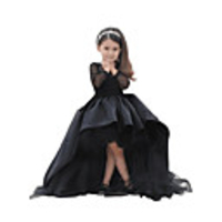 A-Line Asymmetrical Wedding / First Communion / Pageant Flower Girl Dresses - Taffeta / Tulle Long Sleeve Jewel Neck with Crystals / Rhinestones
