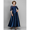 A-Line Bateau Neck Ankle Length Satin Mother of the Bride Dress with Lace / Pleats by LAN TING BRIDE / See Through