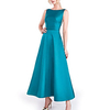 A-Line Beautiful Back Elegant Prom Formal Evening Dress Boat Neck Sleeveless Ankle Length Satin with Sleek 2020