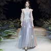 A-Line Beautiful Back Elegant Prom Formal Evening Dress Illusion Neck 3/4 Length Sleeve Sweep / Brush Train Tulle with Appliques 2020