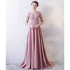 A-Line Beautiful Back Floral Engagement Formal Evening Dress Illusion Neck Half Sleeve Sweep / Brush Train Stretch Fabric with Pleats Appliques 2020