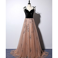 A-Line Beautiful Back Floral Prom Formal Evening Dress Spaghetti Strap Sleeveless Sweep / Brush Train Tulle with Pleats Pattern / Print 2020 miniinthebox