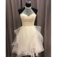 A-Line Beautiful Back Luxurious Engagement Cocktail Party Dress Halter Neck Sleeveless Short / Mini Tulle with Tier 2020