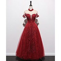 A-Line Beautiful Back Luxurious Engagement Formal Evening Dress High Neck Short Sleeve Floor Length Tulle with Beading Embroidery 2020 miniinthebox
