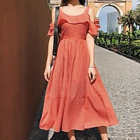 A-Line Beautiful Back Maxi Holiday Party Wear Dress Spaghetti Strap Sleeveless Tea Length Chiffon with Ruffles 2021 miniinthebox