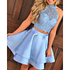 A-Line Beautiful Back Sexy Engagement Cocktail Party Dress Halter Neck Sleeveless Short / Mini Satin with Lace Insert 2020
