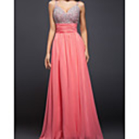 A-Line Beautiful Back Sexy Engagement Prom Dress V Neck Sleeveless Floor Length Chiffon with Beading 2020