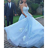 A-Line Beautiful Back Sexy Prom Formal Evening Dress Spaghetti Strap Sleeveless Court Train Lace Tulle with Lace Insert Appliques 2020