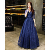 A-Line Beautiful Back Sexy Prom Formal Evening Dress V Neck Half Sleeve Floor Length Lace with Beading 2020