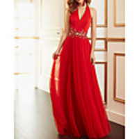 A-Line Beautiful Back Sexy Wedding Guest Formal Evening Dress V Neck Sleeveless Floor Length Tulle with Sash / Ribbon Pleats Appliques 2020