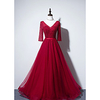 A-Line Beautiful Back Sparkle Engagement Formal Evening Dress V Neck Half Sleeve Floor Length Tulle Sequined with Sequin 2020