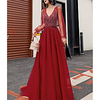 A-Line Beautiful Back Sparkle Engagement Formal Evening Dress V Neck Long Sleeve Floor Length Tulle with Pleats Sequin 2020