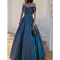 A-Line Beautiful Back Sparkle Prom Formal Evening Dress Off Shoulder Sleeveless Floor Length Sequined with Sash / Ribbon Pleats Sequin 2020