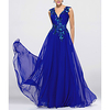 A-Line Beautiful Back Sparkle Wedding Guest Formal Evening Dress V Neck Sleeveless Floor Length Chiffon with Sequin Appliques 2020