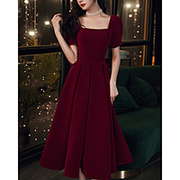 A-Line Beautiful Back Vintage Wedding Guest Prom Dress Scoop Neck Short Sleeve Ankle Length Velvet with Bow(s) 2020