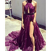 A-Line Celebrity Style Sexy Wedding Guest Formal Evening Dress Halter Neck Sleeveless Court Train Tulle with Pleats Split 2020