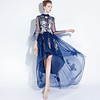 A-Line Chinese Style Floral Prom Formal Evening Dress Jewel Neck 3/4 Length Sleeve Asymmetrical Tulle with Embroidery 2021 miniinthebox