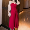 A-Line Color Block Elegant Homecoming Cocktail Party Dress Scoop Neck 3/4 Length Sleeve Tea Length Stretch Fabric with Sequin 2021 miniinthebox