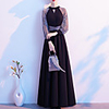 A-Line Color Block Elegant Wedding Guest Formal Evening Dress Halter Neck Long Sleeve Floor Length Spandex with Sash / Ribbon 2020