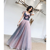 A-Line Color Block Glittering Wedding Guest Prom Dress Sweetheart Neckline Short Sleeve Floor Length Tulle with Pleats 2020