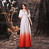 A-Line Color Block Maxi Prom Formal Evening Dress Jewel Neck Half Sleeve Floor Length Chiffon Tulle with Sleek Buttons 2020
