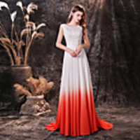 A-Line Color Block Maxi Prom Formal Evening Dress Jewel Neck Sleeveless Sweep / Brush Train Chiffon with Appliques 2020