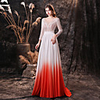 A-Line Color Block Sexy Engagement Prom Dress Jewel Neck 3/4 Length Sleeve Sweep / Brush Train Chiffon Lace with Lace Insert 2020
