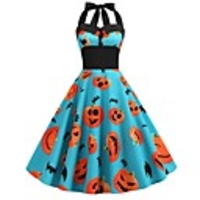 A-Line Color Block Sexy Party Wear Cocktail Party Dress Halter Neck Sleeveless Knee Length Spandex with Bow(s) Pleats Pattern / Print 2020