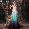 A-Line Color Block Sexy Prom Formal Evening Dress Sweetheart Neckline Sleeveless Sweep / Brush Train Chiffon with Embroidery 2020