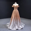 A-Line Color Block Sparkle Engagement Formal Evening Dress Off Shoulder Short Sleeve Sweep / Brush Train Sequined with Pleats Sequin 2020 miniinthebox
