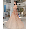 A-Line Color Block Sparkle Prom Formal Evening Dress One Shoulder Sleeveless Floor Length Tulle with Pleats Crystals Sequin 2020