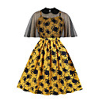 A-Line Color Block Vintage Party Wear Cocktail Party Dress High Neck Short Sleeve Short / Mini Spandex with Pleats 2020