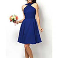 A-Line Elegant Minimalist Homecoming Cocktail Party Dress Halter Neck Sleeveless Short / Mini Chiffon with Sleek 2020