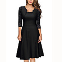 A-Line Elegant Minimalist Party Wear Cocktail Party Dress Jewel Neck 3/4 Length Sleeve Knee Length Cotton with Ruffles 2020