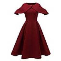 A-Line Elegant Minimalist Party Wear Cocktail Party Dress Jewel Neck Half Sleeve Tea Length Spandex with Pleats 2020